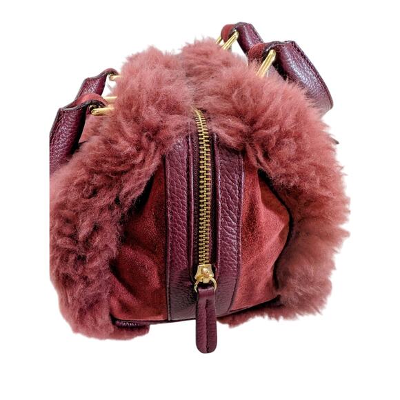 Lisa Conte Made in Italy Burgundy Leather Shearling Handbag - Picture 4 of 11